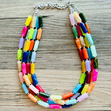 Load image into Gallery viewer, Rainbow Necklace, 5 Strand Statement Jewelry, Colorful Chunky bib bridesmaid or everyday bubble jewelry, acrylic beaded resin bead