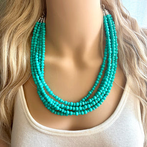 Mint Green Statement Necklace, 5 Strand Green jewelry mint green bib chunky necklace, light green necklace, creamy green beaded jewelry