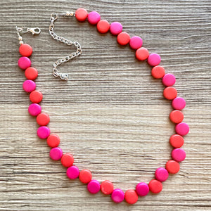 Hot Pink & Red Single Statement Necklace, Chunky Jewelry Big Beaded Necklace, dark pink Necklace, magenta Jewelry bubble Valentines Day