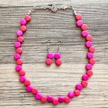 Load image into Gallery viewer, Hot Pink &amp; Red Single Statement Necklace, Chunky Jewelry Big Beaded Necklace, dark pink Necklace, magenta Jewelry bubble Valentines Day