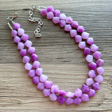 Purple Ombré statement necklace, chunky bib necklace, beaded jewelry lavender necklace, 2 strand pinkish purple jewelry white cream