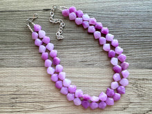 Load image into Gallery viewer, Purple Ombré statement necklace, chunky bib necklace, beaded jewelry lavender necklace, 2 strand pinkish purple jewelry white cream