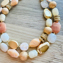 Load image into Gallery viewer, Neutral Spring Breeze Big Bead Necklace, multi Strand Statement Jewelry, toffee Chunky bib, bridesmaid necklace, brown tan beaded champagne