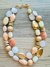 Load image into Gallery viewer, Neutral Spring Breeze Big Bead Necklace, multi Strand Statement Jewelry, toffee Chunky bib, bridesmaid necklace, brown tan beaded champagne