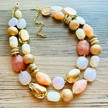 Load image into Gallery viewer, Neutral Spring Breeze Big Bead Necklace, multi Strand Statement Jewelry, toffee Chunky bib, bridesmaid necklace, brown tan beaded champagne