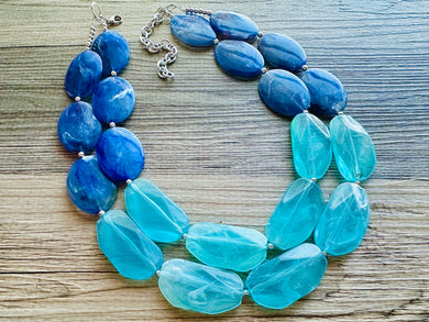 Blue Ombré statement necklace, chunky light blue necklace earrings, royal bib necklace, aqua turquoise jewelry, beaded blue necklace jewelry