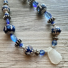 Load image into Gallery viewer, Royal Blue Single Strand Statement Necklace, Chunky Royal Blue Jasper Beaded Bib Jewelry, blue jewelry, dark blue jewlery necklace silver