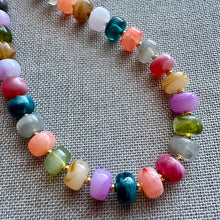 Load image into Gallery viewer, Rainbow Candy Statement Necklace, resin chunky multi-strand jewelry, olive green purple blue necklace, single strand gold necklace thick