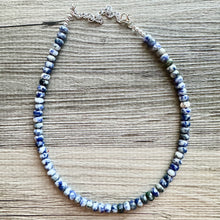 Load image into Gallery viewer, Natural Blue Spot Jasper Beaded 1 strand Statement Necklace, Chunky Bib Single Jewelry stone jewelry, gemstone layering dark blue navy