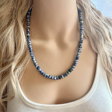 Load image into Gallery viewer, Natural Blue Spot Jasper Beaded 1 strand Statement Necklace, Chunky Bib Single Jewelry stone jewelry, gemstone layering dark blue navy