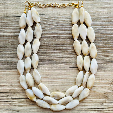 Creamy Big Bead Necklace, multi Strand Statement Jewelry, toffee Chunky bib, bridesmaid necklace, brown jewelry, beaded jewelry brown