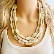 Load image into Gallery viewer, Creamy Big Bead Necklace, multi Strand Statement Jewelry, toffee Chunky bib, bridesmaid necklace, brown jewelry, beaded jewelry brown