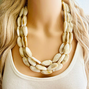 Creamy Big Bead Necklace, multi Strand Statement Jewelry, toffee Chunky bib, bridesmaid necklace, brown jewelry, beaded jewelry brown