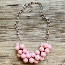 Load image into Gallery viewer, Blush Pink Chunky Bubble Statement jewelry, Big bib beaded Statement Necklace, light pink bridesmaid wedding baby pink