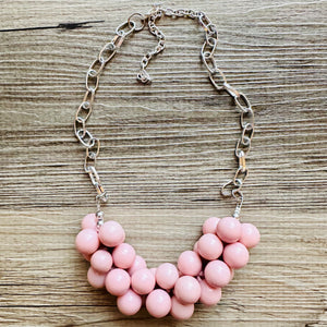 Blush Pink Chunky Bubble Statement jewelry, Big bib beaded Statement Necklace, light pink bridesmaid wedding baby pink