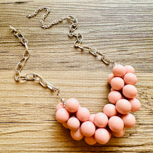 Load image into Gallery viewer, Blush Pink Chunky Bubble Statement jewelry, Big bib beaded Statement Necklace, light pink bridesmaid wedding baby pink