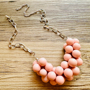 Blush Pink Chunky Bubble Statement jewelry, Big bib beaded Statement Necklace, light pink bridesmaid wedding baby pink