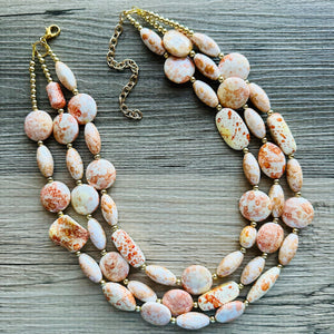 Orange Tie Dye Big Bead Necklace, 3 Strand Statement Jewelry, Orange Chunky bib bridesmaid or everyday jewelry cream white tangerine