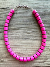 Load image into Gallery viewer, Hot Pink Pink Chunky Statement Necklace, 1 Strand Beaded Jewelry, Pink jewelry, tube bead layering bib dark pink drop earrings