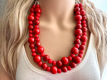 Load image into Gallery viewer, Bubble Red Wood Beaded Necklace, Colorful Jewelry, Chunky wooden statement, big beaded necklace, birthday 2 strand thick collar beads