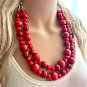 Bubble Red Wood Beaded Necklace, Colorful Jewelry, Chunky wooden statement, big beaded necklace, birthday 2 strand thick collar beads