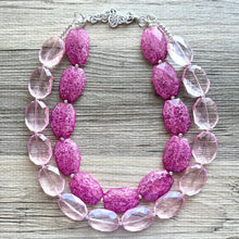 Load image into Gallery viewer, Pink on pink Necklace, Double strand pink jewelry, big beaded chunky statement necklace, pink necklace, pink jewelry, blush necklace