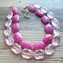 Load image into Gallery viewer, Pink on pink Necklace, Double strand pink jewelry, big beaded chunky statement necklace, pink necklace, pink jewelry, blush necklace