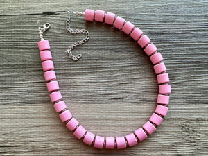 Blushing Beauty Statement Necklace, Blush Pink Single Strand Chunky Beaded Necklace, Baby Pink Jewelry silver gunmetal Necklace set earrings