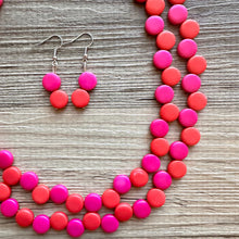 Load image into Gallery viewer, Red &amp; Pink Flutter Necklace, multi strand colorful jewelry, chunky statement necklace, hot pink necklace, Saint Valentines Day February