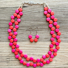 Load image into Gallery viewer, Red &amp; Pink Flutter Necklace, multi strand colorful jewelry, chunky statement necklace, hot pink necklace, Saint Valentines Day February