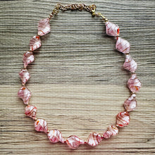 Load image into Gallery viewer, Lampwork Glass Sweetheart blush pink Single Strand Big Beaded Statement Necklace, pink Jewelry, pink beaded necklace, bridesmaid Valentine