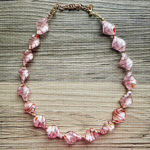 Lampwork Glass Sweetheart blush pink Single Strand Big Beaded Statement Necklace, pink Jewelry, pink beaded necklace, bridesmaid Valentine