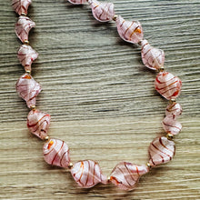 Load image into Gallery viewer, Lampwork Glass Sweetheart blush pink Single Strand Big Beaded Statement Necklace, pink Jewelry, pink beaded necklace, bridesmaid Valentine