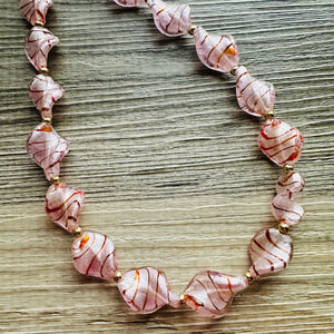 Lampwork Glass Sweetheart blush pink Single Strand Big Beaded Statement Necklace, pink Jewelry, pink beaded necklace, bridesmaid Valentine