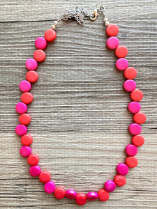 Hot Pink & Red Single Statement Necklace, Chunky Jewelry Big Beaded Necklace, dark pink Necklace, magenta Jewelry bubble Valentines Day