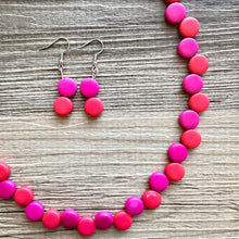 Load image into Gallery viewer, Hot Pink &amp; Red Single Statement Necklace, Chunky Jewelry Big Beaded Necklace, dark pink Necklace, magenta Jewelry bubble Valentines Day