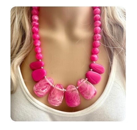 Bubblegum Pink Statement Necklace, Chunky Jewelry Big Beaded jewelry, Single Strand Necklace, hot pink jewelry, hot pink necklace jewelry