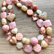 Load image into Gallery viewer, Rustic Heart Necklace, multi strand colorful jewelry, chunky statement necklace, cream red pink Saint Valentines Day February blush baby