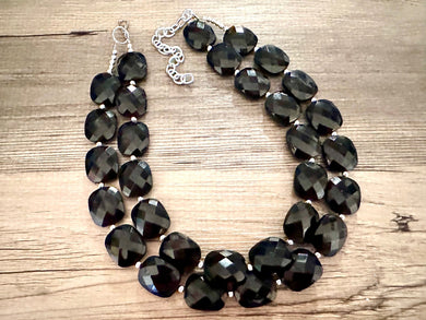 Black chunky statement necklace, bib jewelry black necklace, black jewelry, black beaded necklace, black bubble, double strand black necklac