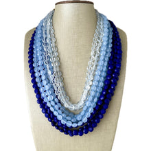 Load image into Gallery viewer, Vintage 11 Strand Blue Ombre Beaded Necklace jewelry, beaded chunky statement necklace, light aqua bridesmaid necklace, bridal jewelry thick