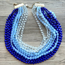 Load image into Gallery viewer, Vintage 11 Strand Blue Ombre Beaded Necklace jewelry, beaded chunky statement necklace, light aqua bridesmaid necklace, bridal jewelry thick