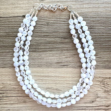 Load image into Gallery viewer, White Creamy Necklace, resin 3 Strand Statement Jewelry, clear Chunky bib, bridesmaid necklace, beaded cloud wedding bridal bridesmaid