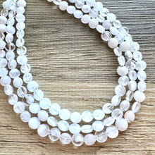 Load image into Gallery viewer, White Creamy Necklace, resin 3 Strand Statement Jewelry, clear Chunky bib, bridesmaid necklace, beaded cloud wedding bridal bridesmaid