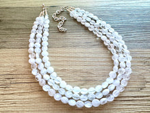 Load image into Gallery viewer, White Creamy Necklace, resin 3 Strand Statement Jewelry, clear Chunky bib, bridesmaid necklace, beaded cloud wedding bridal bridesmaid