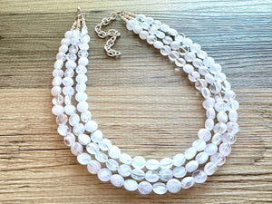 White Creamy Necklace, resin 3 Strand Statement Jewelry, clear Chunky bib, bridesmaid necklace, beaded cloud wedding bridal bridesmaid