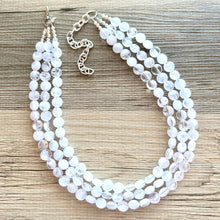 Load image into Gallery viewer, White Creamy Necklace, resin 3 Strand Statement Jewelry, clear Chunky bib, bridesmaid necklace, beaded cloud wedding bridal bridesmaid