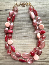 Load image into Gallery viewer, Pink Love Necklace, multi strand colorful jewelry, chunky statement necklace, cream red pink Saint Valentines Day February blush baby