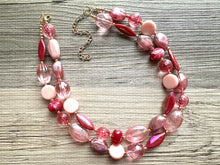 Load image into Gallery viewer, Pink Love Necklace, multi strand colorful jewelry, chunky statement necklace, cream red pink Saint Valentines Day February blush baby