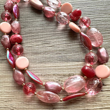 Load image into Gallery viewer, Pink Love Necklace, multi strand colorful jewelry, chunky statement necklace, cream red pink Saint Valentines Day February blush baby