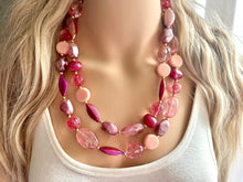 Load image into Gallery viewer, Pink Love Necklace, multi strand colorful jewelry, chunky statement necklace, cream red pink Saint Valentines Day February blush baby